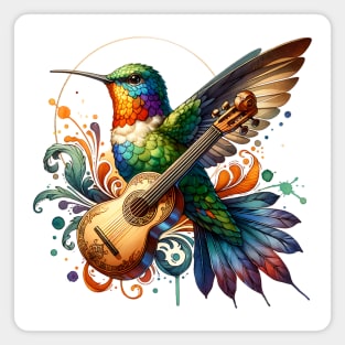 Ornate Hummingbird with string instrument Magnet